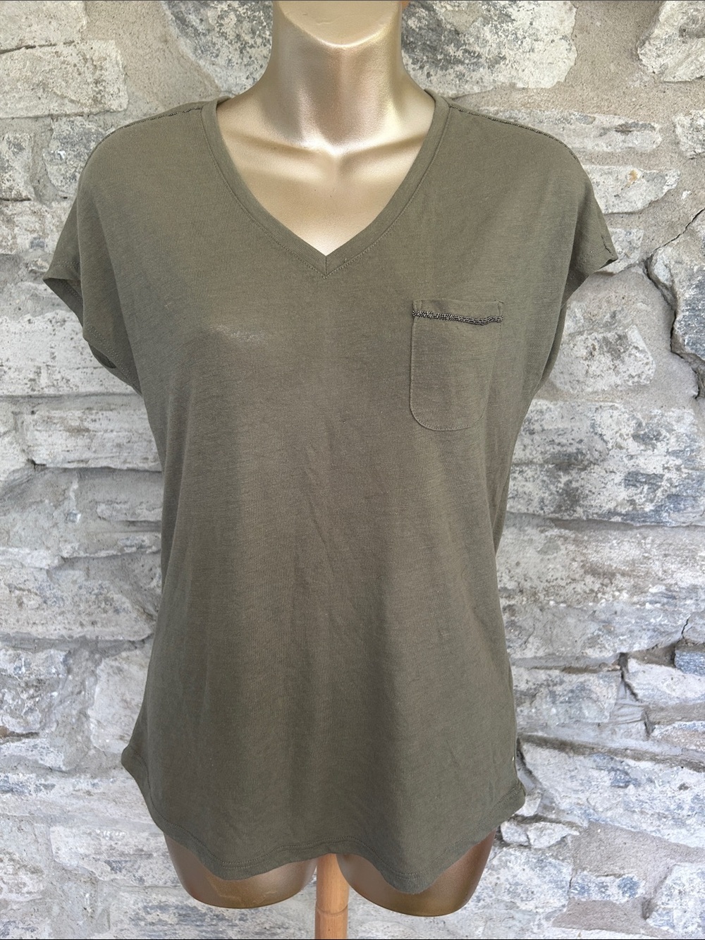 Olive V-Neck Pocket Tee